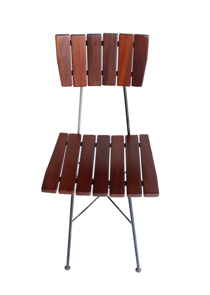 Set of Four Steel and Slatted Wood Kitchen Chairs