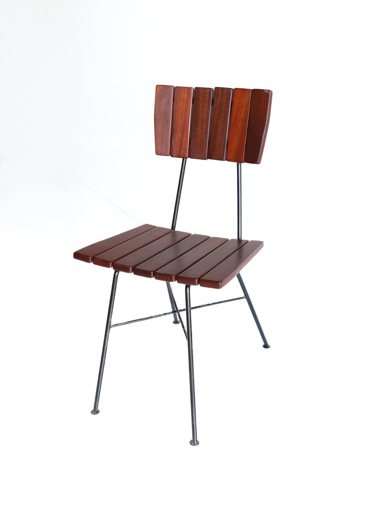 Set of Four Steel and Slatted Wood Kitchen Chairs