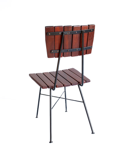 Set of Four Steel and Slatted Wood Kitchen Chairs