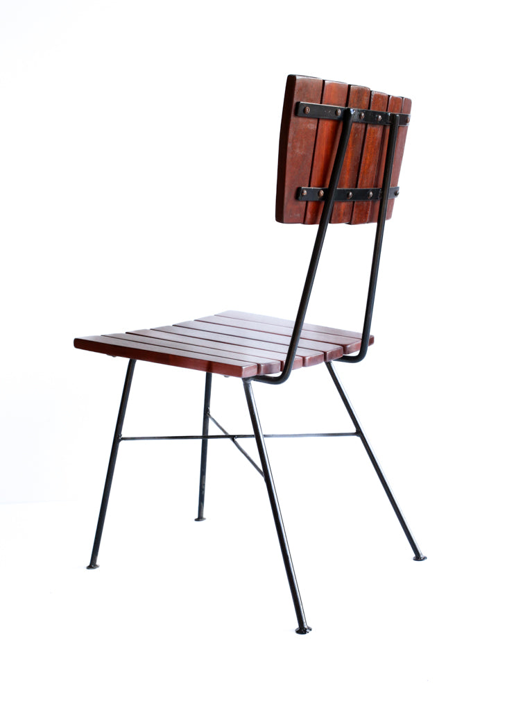 Set of Four Steel and Slatted Wood Kitchen Chairs