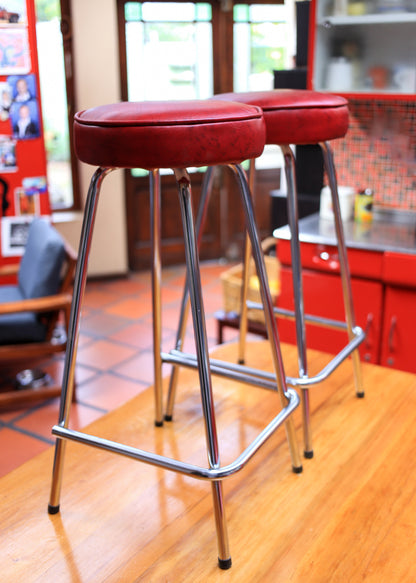 A Pair of Chromed Tubular Steel Kitchen Stools