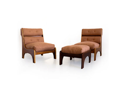 Pair of 1960s Italian Lounge Slipper Chairs and an Ottoman