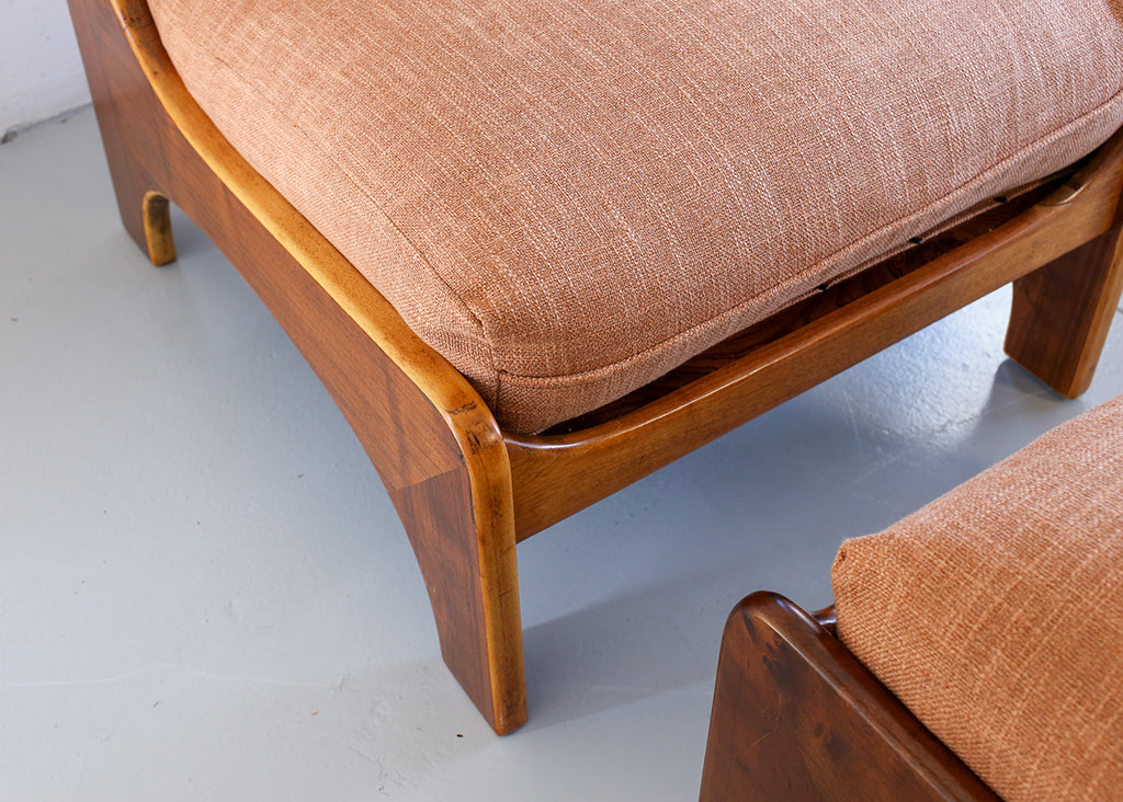 Pair of 1960s Italian Lounge Slipper Chairs and an Ottoman
