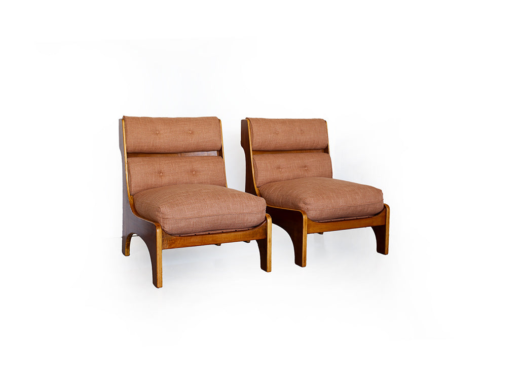 Pair of 1960s Italian Lounge Slipper Chairs and an Ottoman