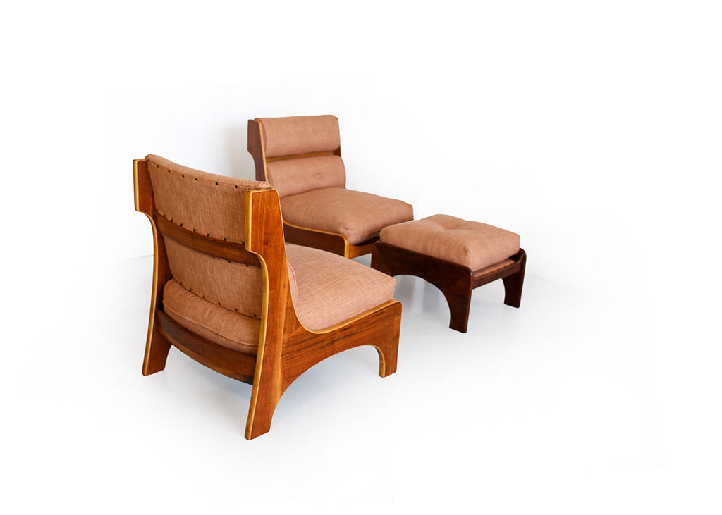 Pair of 1960s Italian Lounge Slipper Chairs and an Ottoman