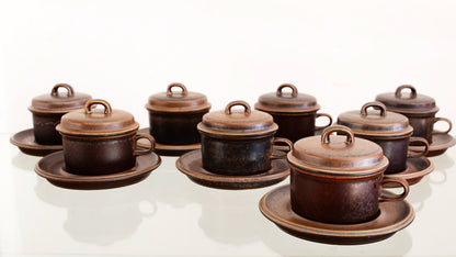 Set of Eight Arabia Lidded Teacups or Soup Bowls