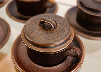Set of Eight Arabia Lidded Teacups or Soup Bowls