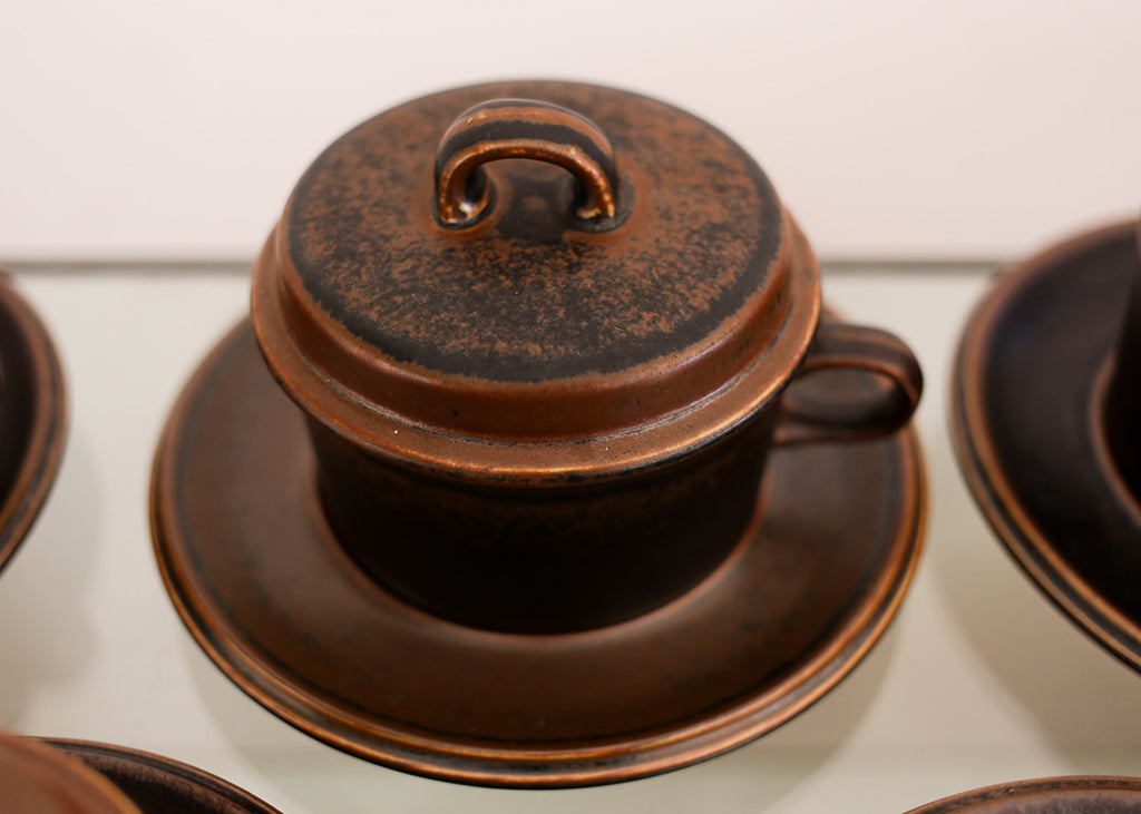 Set of Eight Arabia Lidded Teacups or Soup Bowls