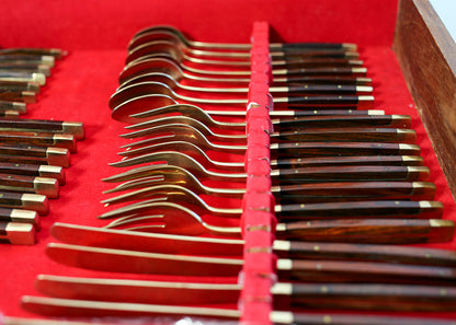 99 Piece Bronze and Rosewood Flatware set - 1950s