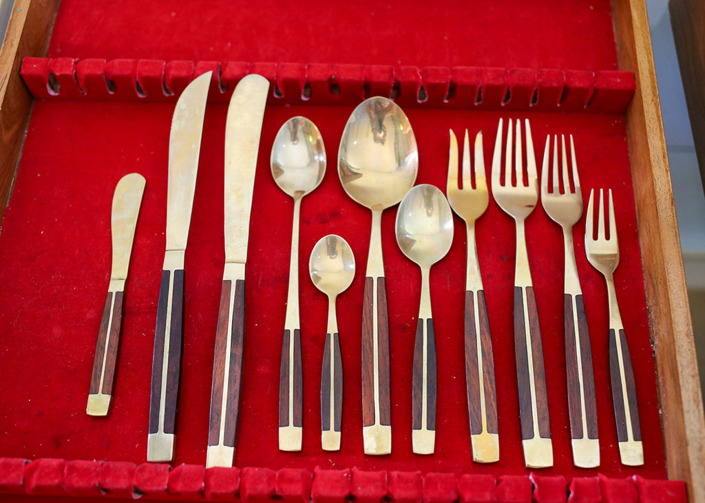 99 Piece Bronze and Rosewood Flatware set - 1950s