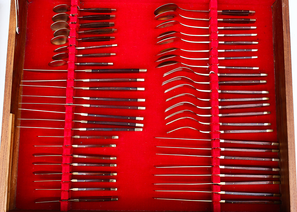 99 Piece Bronze and Rosewood Flatware set - 1950s