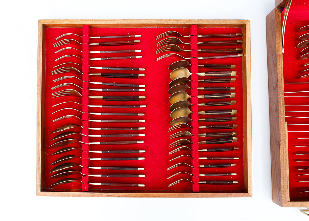 99 Piece Bronze and Rosewood Flatware set - 1950s