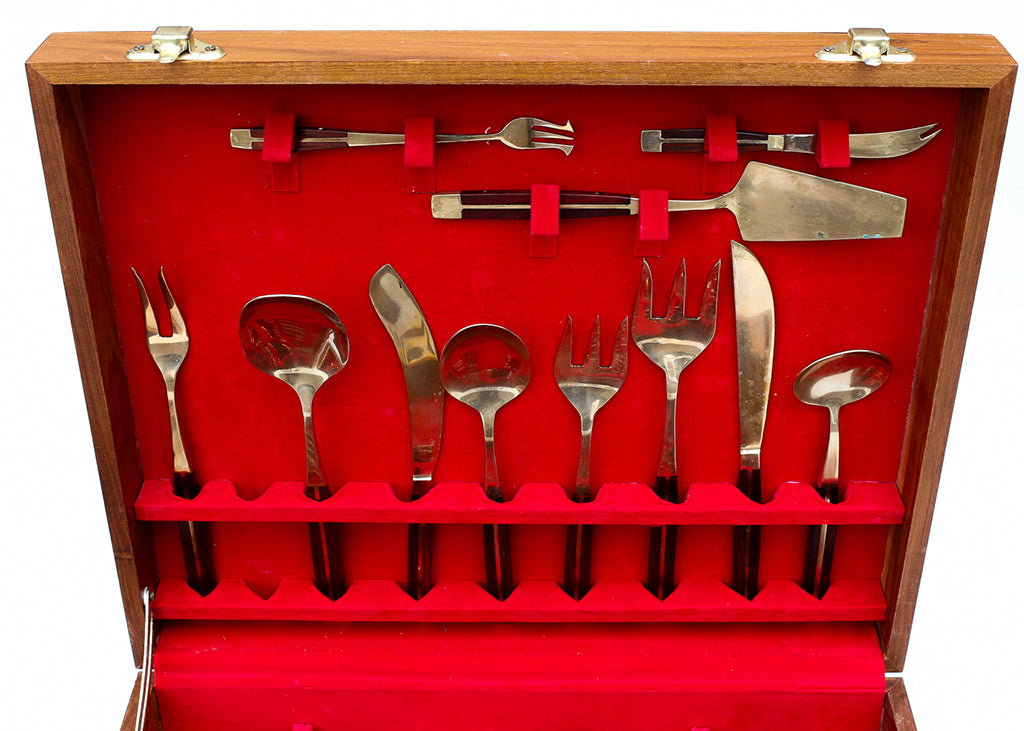 99 Piece Bronze and Rosewood Flatware set - 1950s