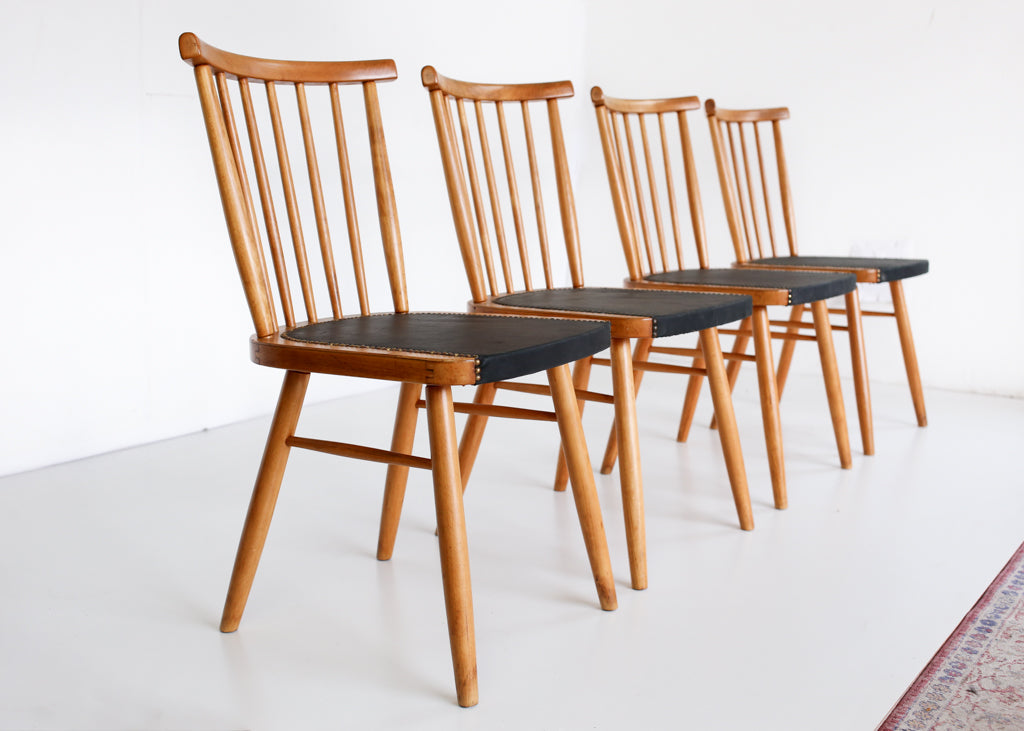Four Spindle Back Mid-century Dining Chairs