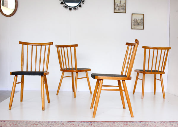 Four Spindle Back Mid-century Dining Chairs