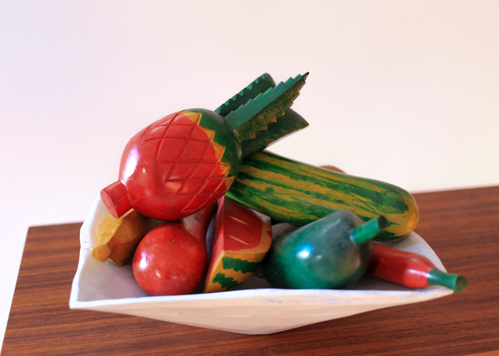 Wood Carved Bowl with Fruit and Veg