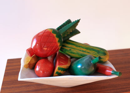 Wood Carved Bowl with Fruit and Veg