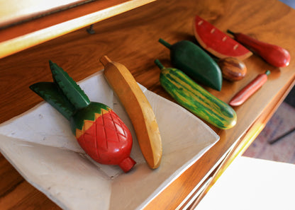 Wood Carved Bowl with Fruit and Veg