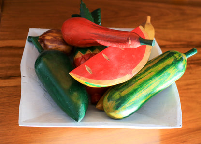 Wood Carved Bowl with Fruit and Veg