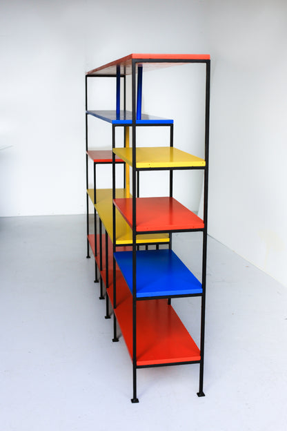 Large Vintage Modern Steel Ladder Frame and Wood Shelf