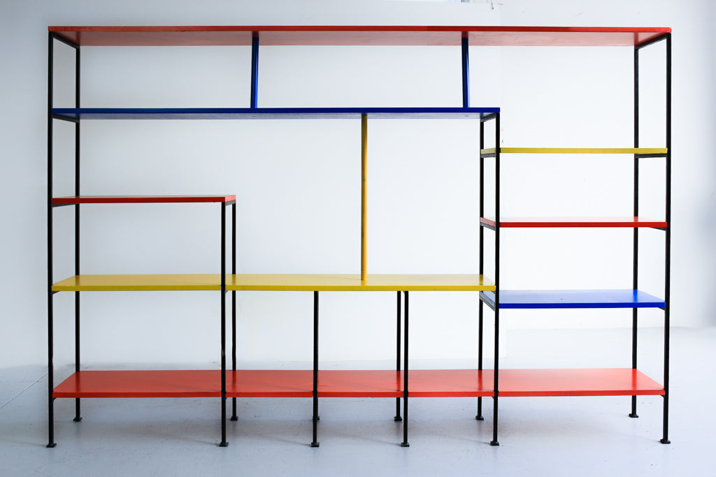 Large Vintage Modern Steel Ladder Frame and Wood Shelf