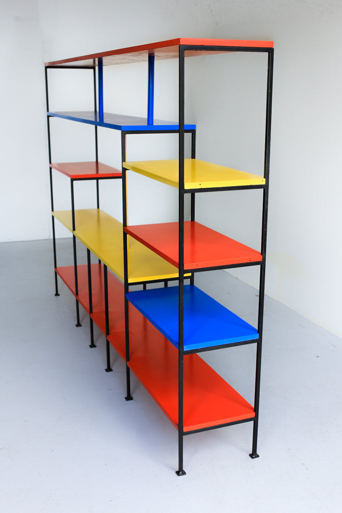 Large Vintage Modern Steel Ladder Frame and Wood Shelf
