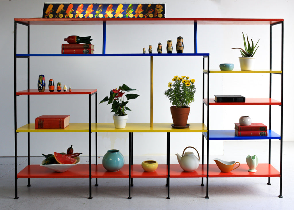 Large Vintage Modern Steel Ladder Frame and Wood Shelf