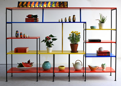 Large Vintage Modern Steel Ladder Frame and Wood Shelf