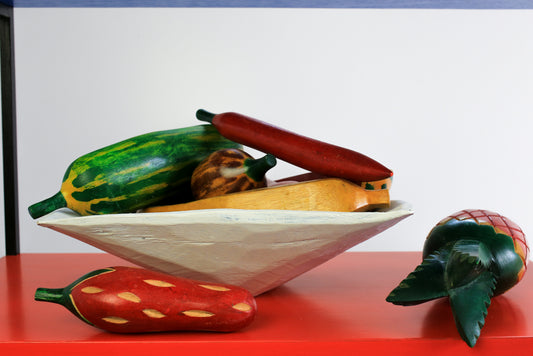 Wood Carved Bowl with Fruit and Veg