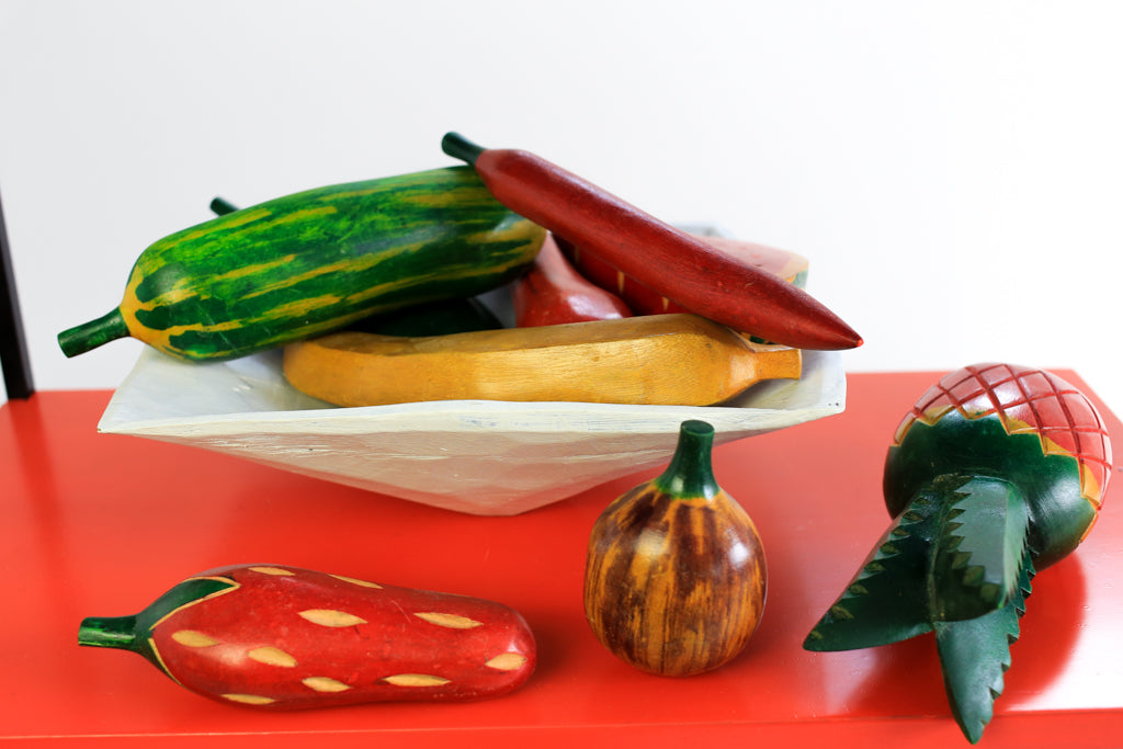 Wood Carved Bowl with Fruit and Veg