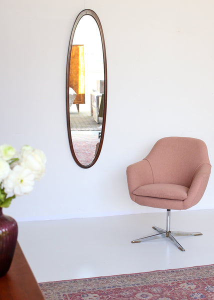 Vintage Full Length Oval Mirror in a Wooden Frame