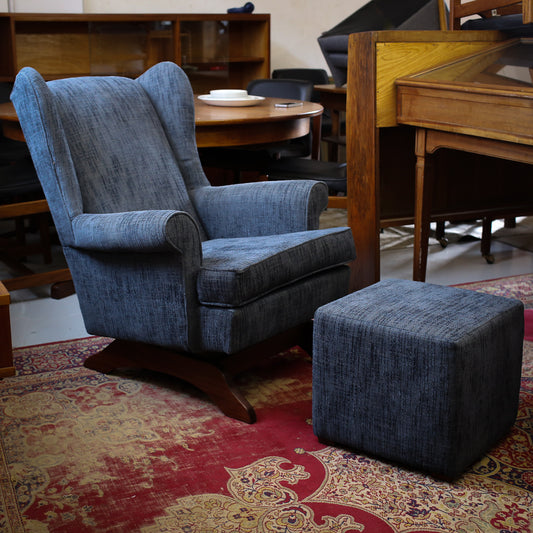 Vintage Wingback Rocker with Ottoman