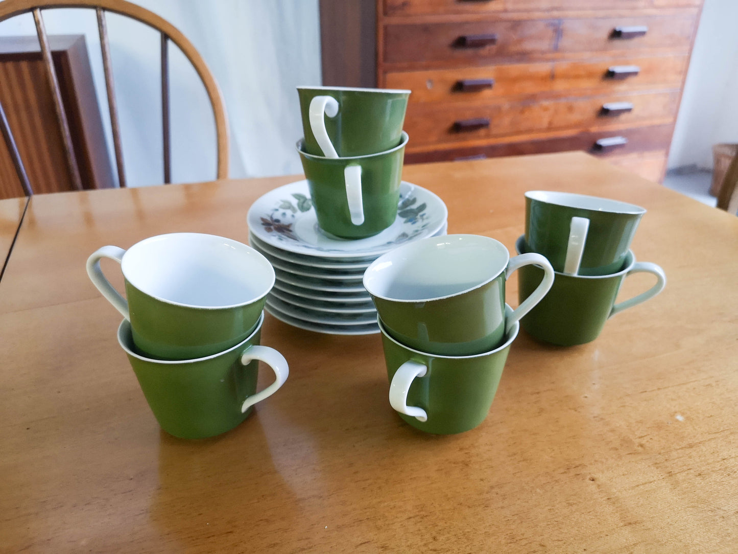 Set of Eight 1960's Noritake Tea Cups and Saucers