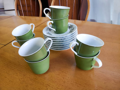 Set of Eight 1960's Noritake Tea Cups and Saucers