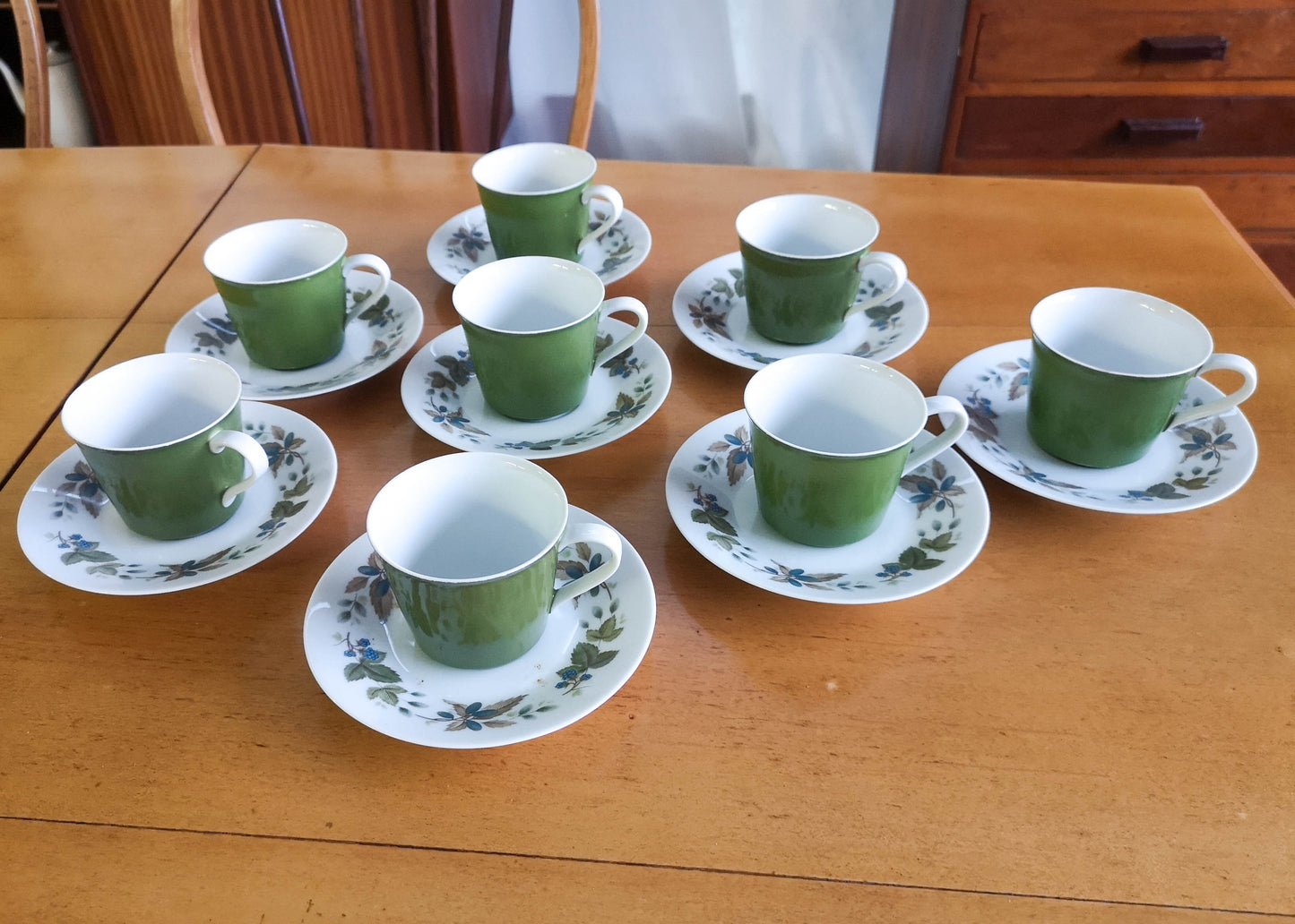 Set of Eight 1960's Noritake Tea Cups and Saucers