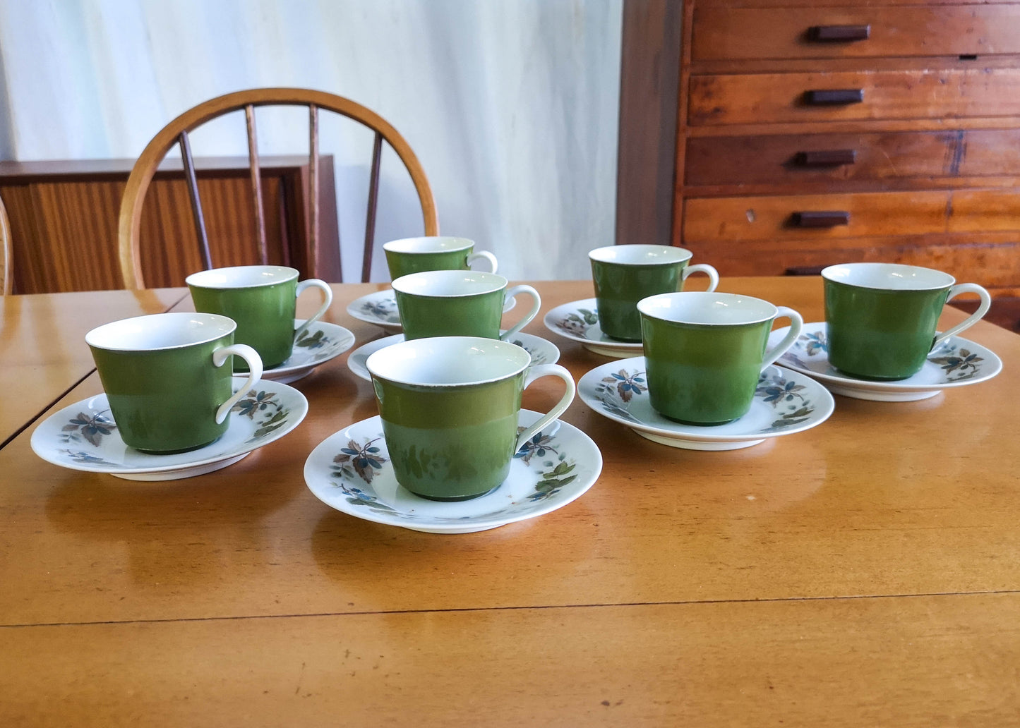 Set of Eight 1960's Noritake Tea Cups and Saucers