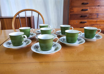 Set of Eight 1960's Noritake Tea Cups and Saucers