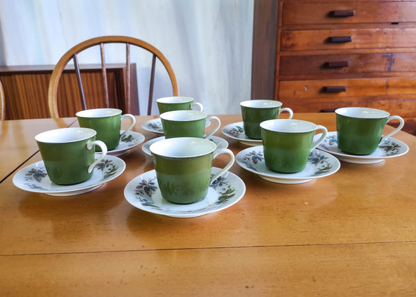 Set of Eight 1960's Noritake Tea Cups and Saucers