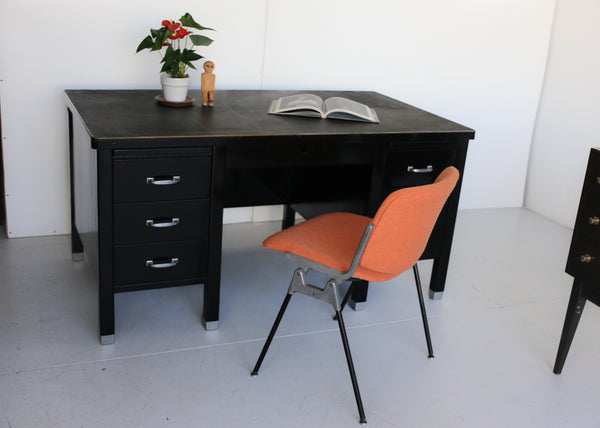 1940's American Tanker Desk with a New Leather Top