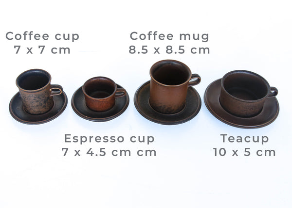Set of 12 Arabia Ruska Coffee Mugs and Saucers - Finland 1960s