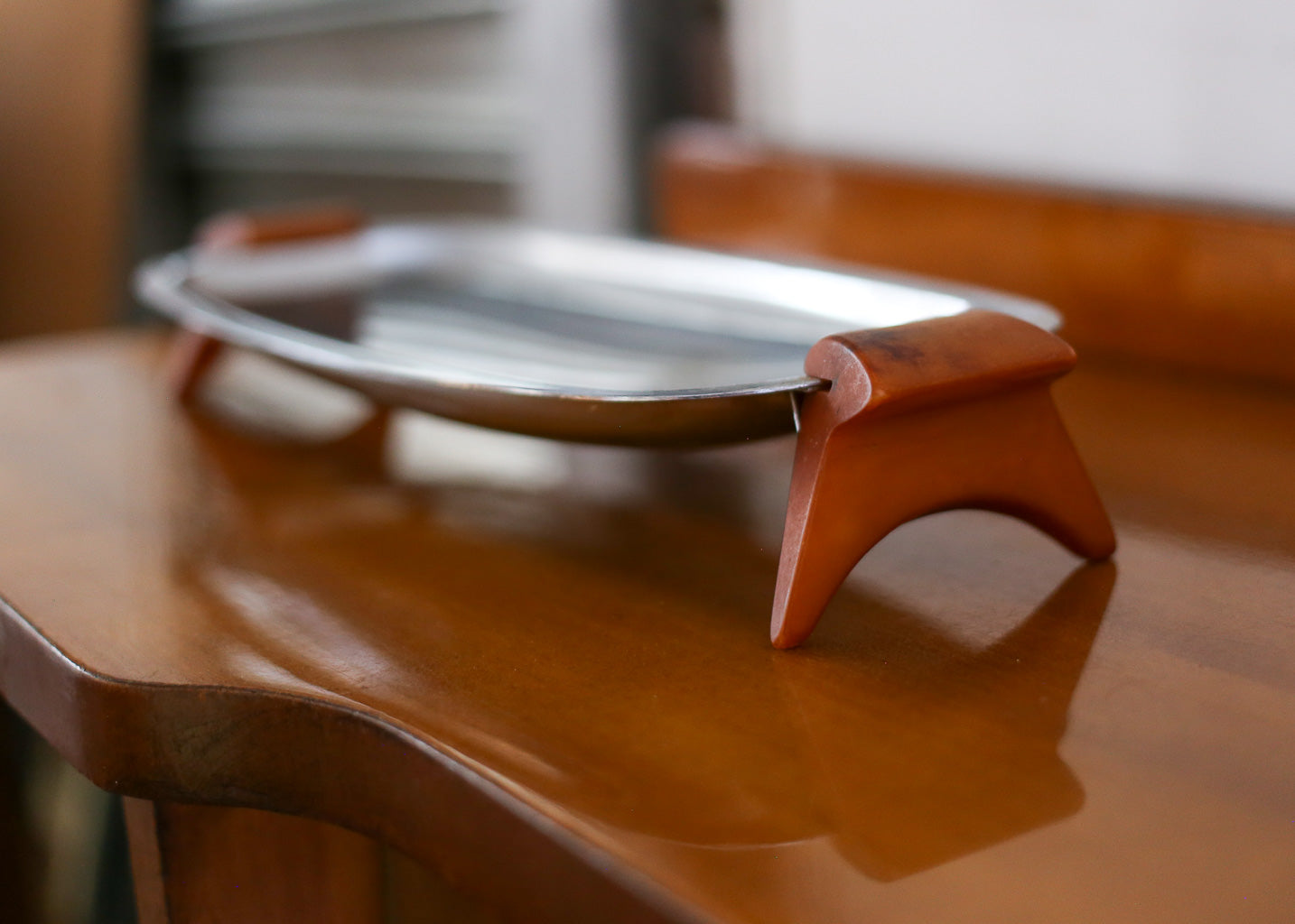 Mid-century Stainless Steel Tray with Bakelite Handles
