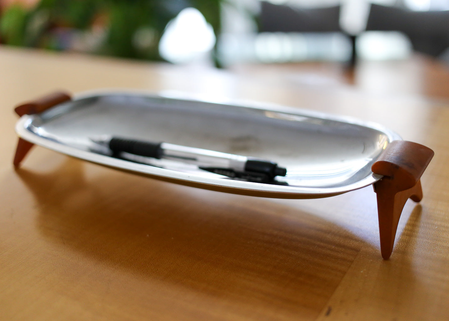 Mid-century Stainless Steel Tray with Bakelite Handles
