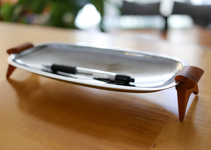 Mid-century Stainless Steel Tray with Bakelite Handles