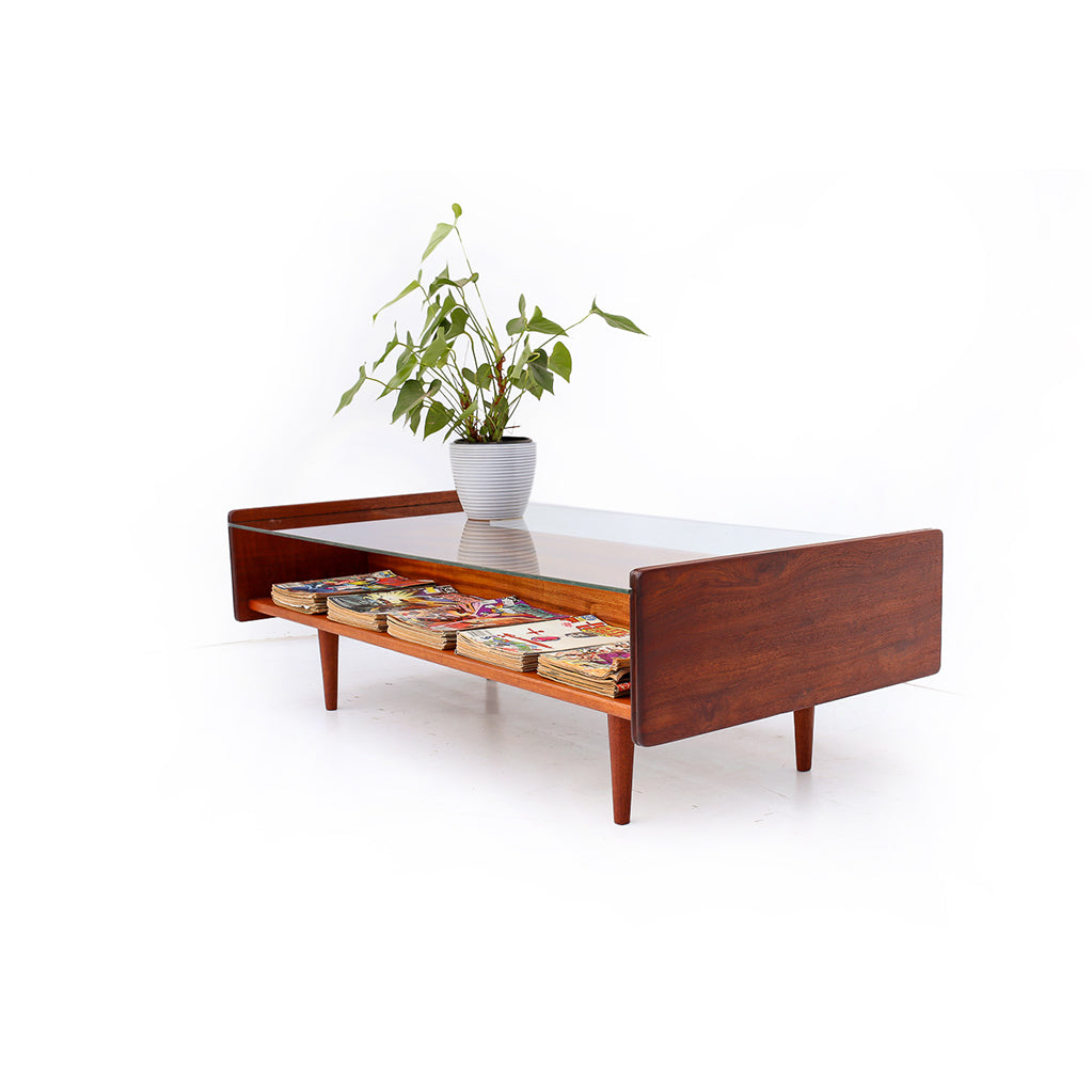 Sapele Mahogany Glass Top Coffee Table