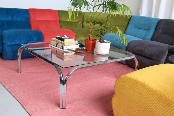 Square Chrome and Glass Coffee Table