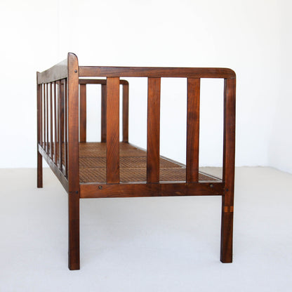 Antique Arts and Crafts Stinkwood Bench with Wicker Seat