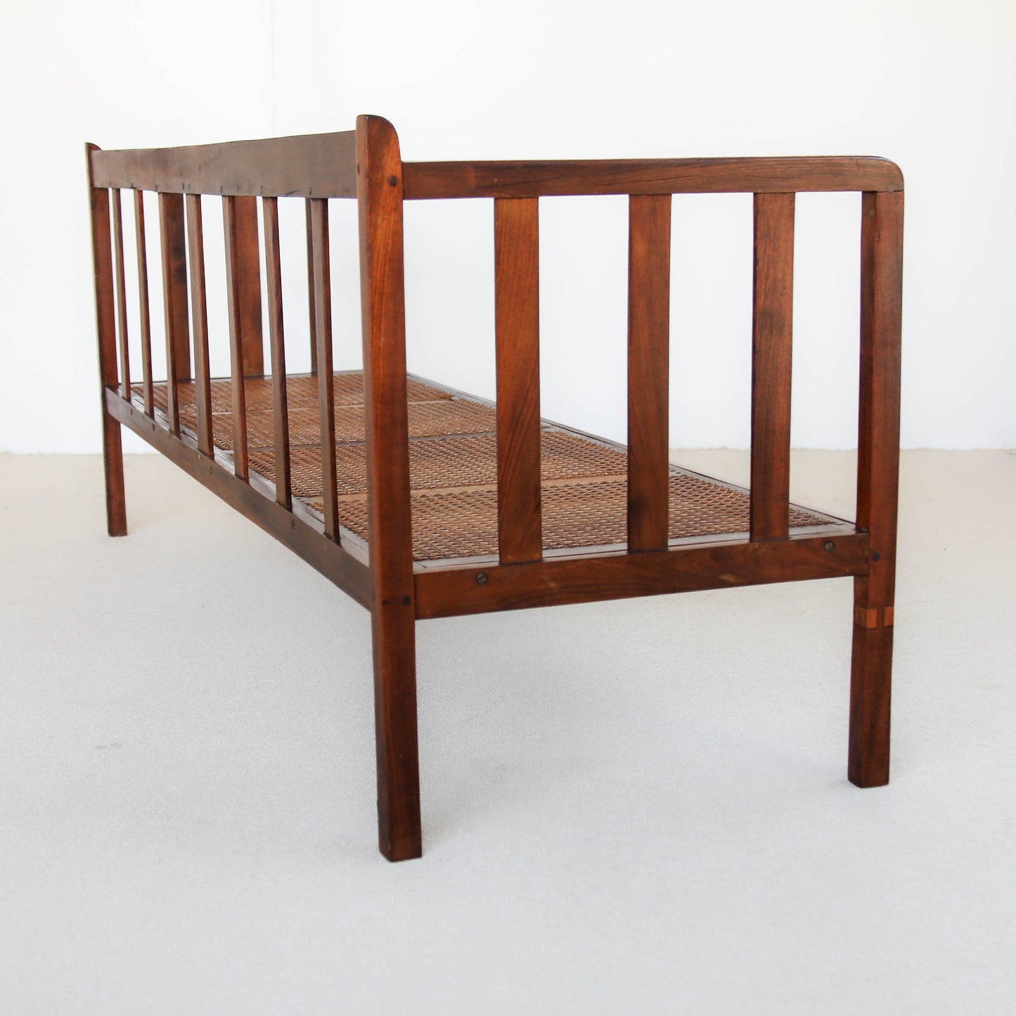 Antique Arts and Crafts Stinkwood Bench with Wicker Seat
