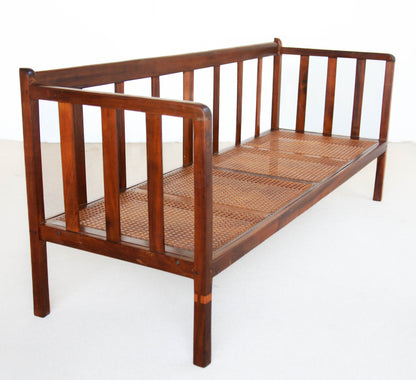 Antique Arts and Crafts Stinkwood Bench with Wicker Seat