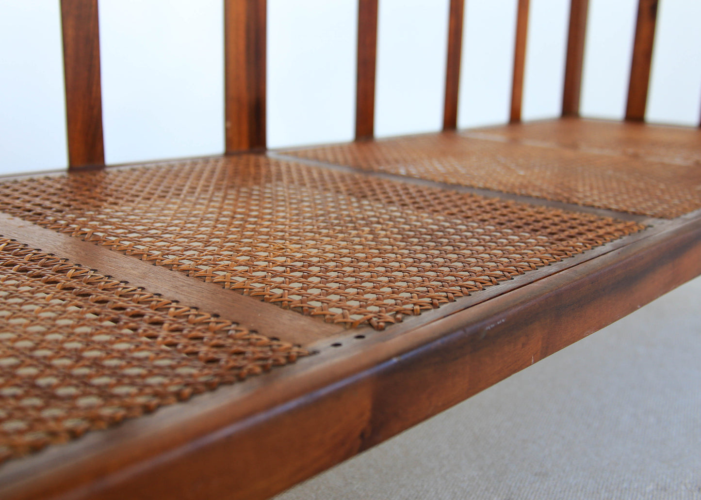 Antique Arts and Crafts Stinkwood Bench with Wicker Seat