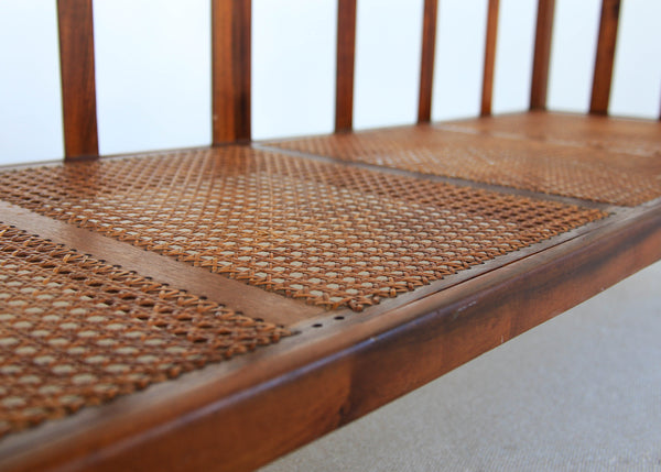 Antique Arts and Crafts Stinkwood Bench with Rattan Seat